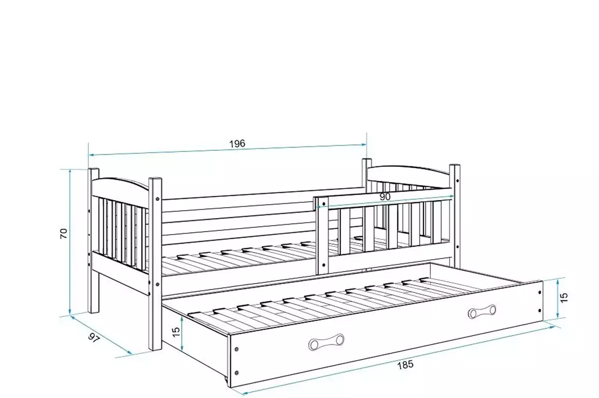 Dimensions et spécifications pour Lit ado gigogne Jacquot 90X190 avec matelas et tiroir, gris/blanc Dimensions et spécifications pour Lit ado gigogne Jacquot 90X190 avec matelas et tiroir, gris/blanc