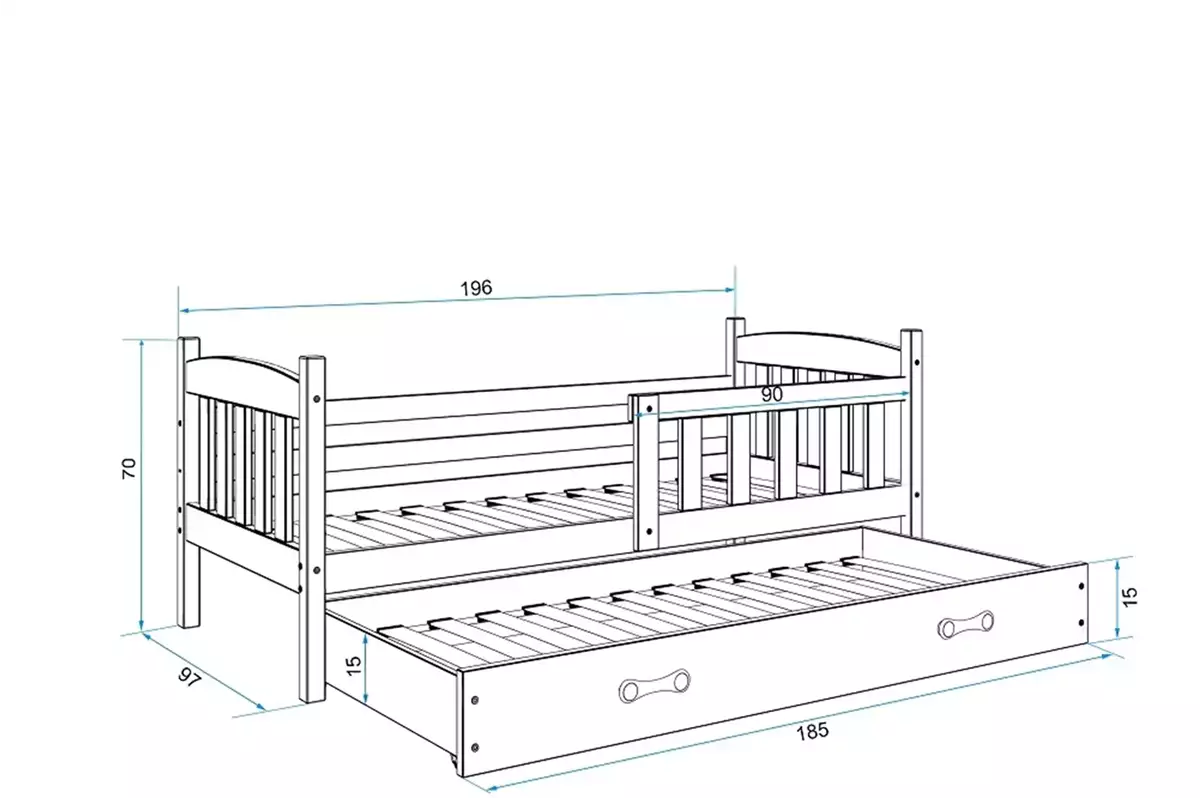 Dimensions et spécifications pour Lit ado gigogne Jacquot 90X190 avec matelas et tiroir, pin/blanc Dimensions et spécifications pour Lit ado gigogne Jacquot 90X190 avec matelas et tiroir, pin/blanc