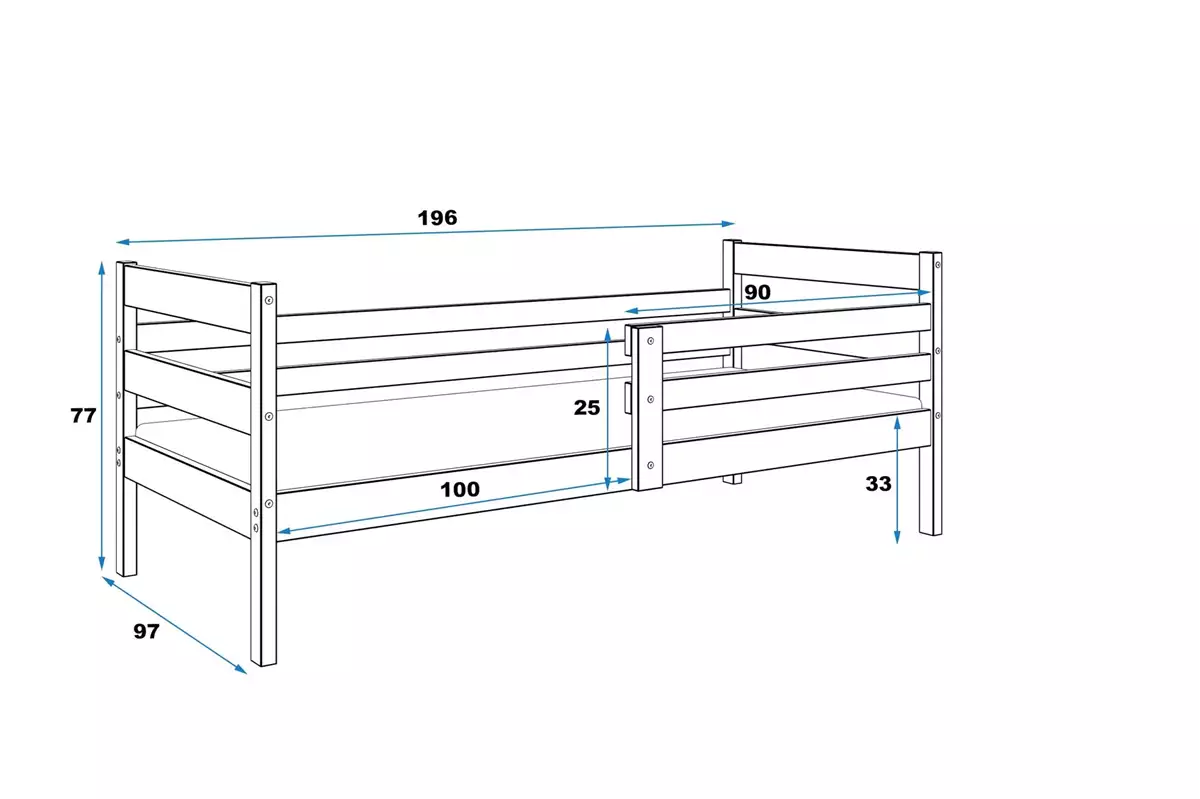 Dimensions et spécifications pour Lit ado simple Éric 90X190 avec matelas, blanc