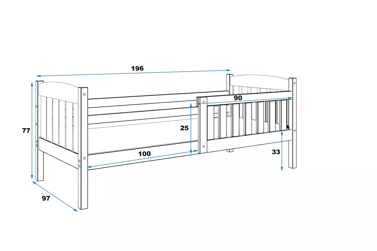 Dimensions et spécifications pour Lit ado simple Jacquot 90X190 avec matelas, gris