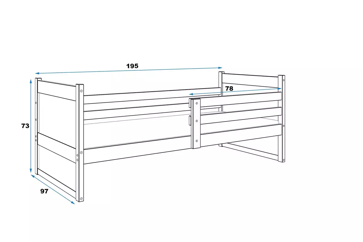 Dimensions et spécifications pour Lit ado simple Rico 90X190 avec matelas, pin/vert