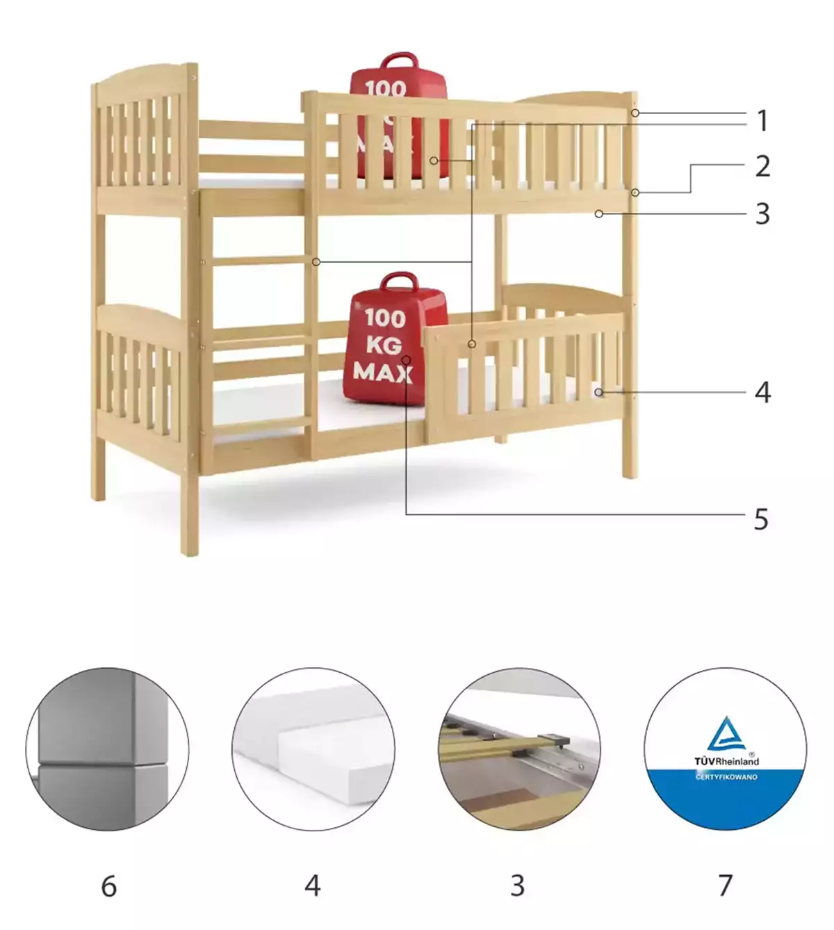 Composants pour Lit ado superposé Jacquot 90X190, pin