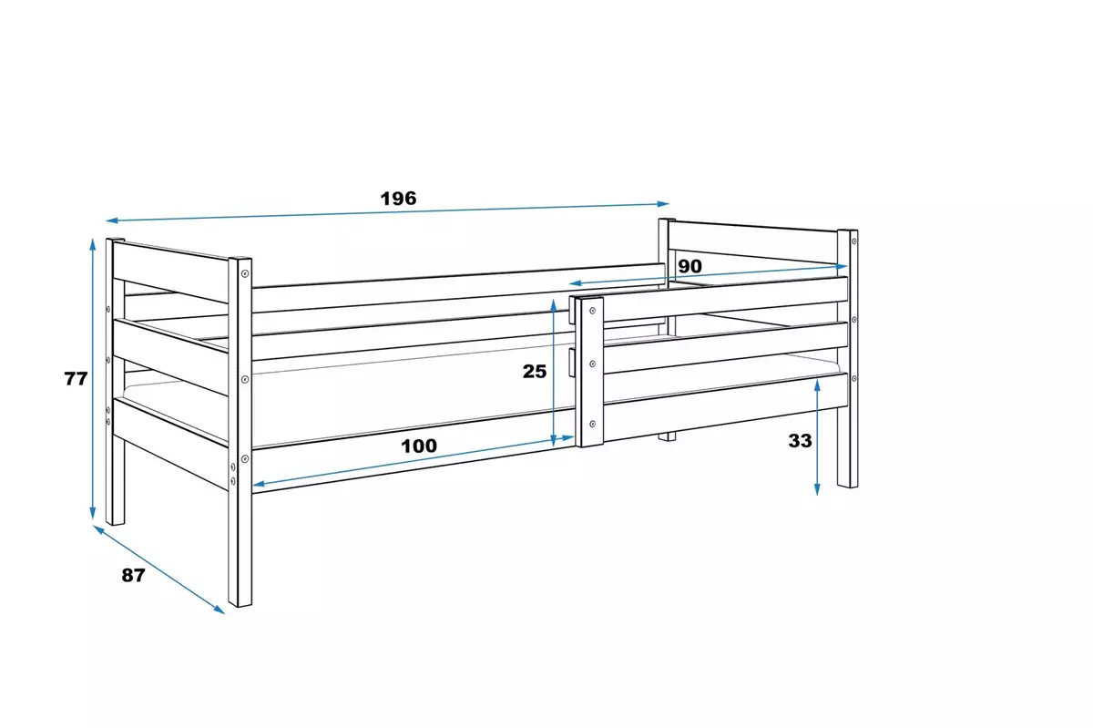 Wymiary i specyfikacja dla Łóżko młodzieżowe pojedyncze ERYK 80X190, białe