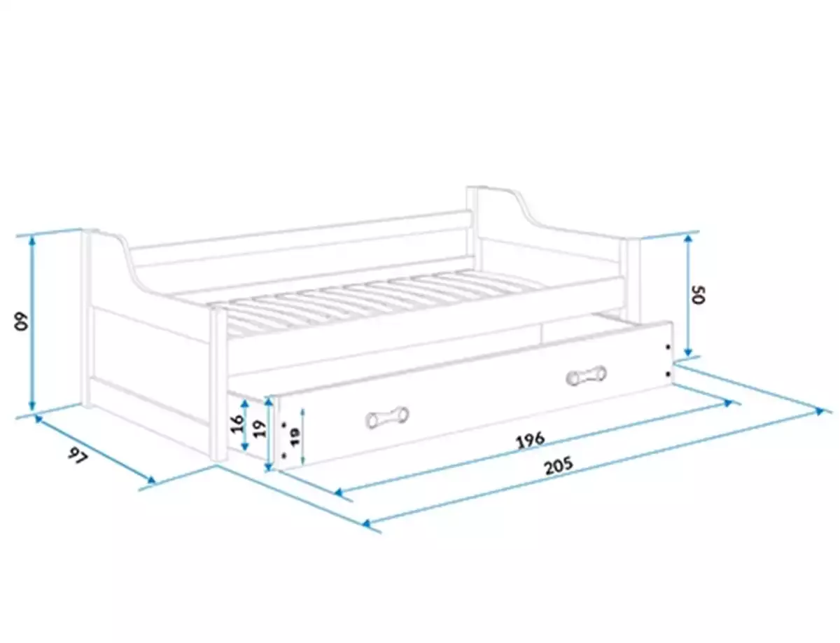 Wymiary i specyfikacja dla Łóżko młodzieżowe wysuwane DAWID 90X200 z materacem i szufladą, sosna/grafitowe Wymiary i specyfikacja dla Łóżko młodzieżowe wysuwane DAWID 90X200 z materacem i szufladą, sosna/grafitowe