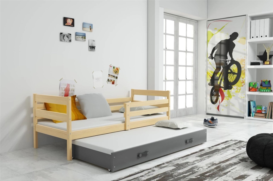 Éric 90x190 trundle tiniágy matraccal és fiókkal, fenyőszürke/szürke