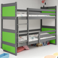 Ifjúsági emeletes ágy RICO 90X200 matraccal, grafit/zöld