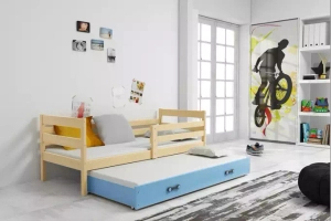 Éric 90x190 trundle tiniágy matraccal és fiókkal, fenyő/kék