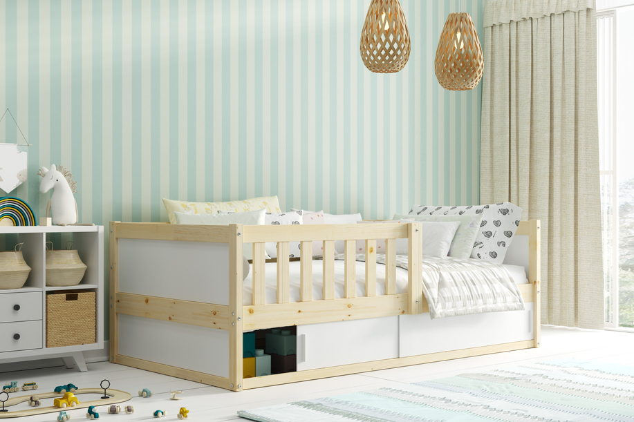 SMART 2 80X160 egyszemélyes gyerekágy, tárolórekesszel, natúr fa