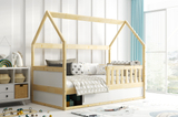 SMART 2 HOUSE egyszemélyes ágy 80X160 matraccal és tárolóval, natúr fa