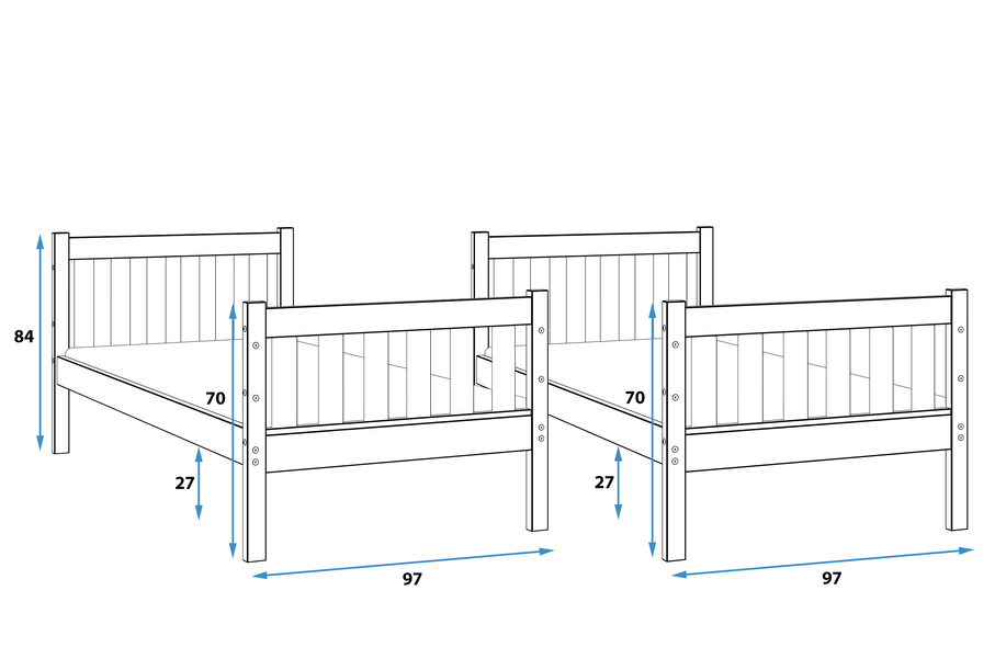 Junior emeletes ágy KACPER 90X200 matraccal és fiókkal, borovi fenyőfa/fehér