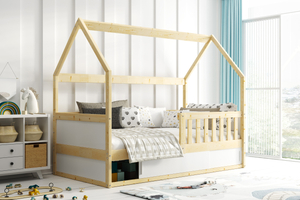 SMART 2 HOUSE egyszemélyes ágy 80X160 matraccal és tárolóval, natúr fa