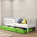 KUBUŚ 80X160 egyszemélyes gyermekágy matraccal és fiókkal, fehér/zöld