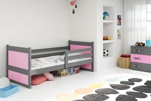 Ifjúsági egyszemélyes ágy RICO 90X200 matraccal, grafit/rózsaszín