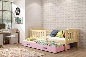 Kihúzható ifjúsági ágy KUBUŚ 80X190 fiókkal, fenyő/rózsaszín