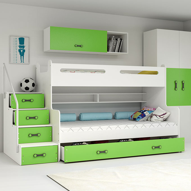 Ifjúsági emeletes ágy MAX 3 120X200 fiókkal, zöld színű
