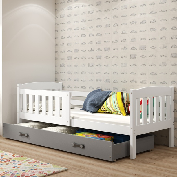 Jacquot 90x190 egyszemélyes tiniágy fiókkal, fehér/szürke