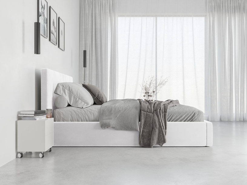 HILTON 120X200 kárpitozott hálószoba ágy, fehér, tárolódobozzal