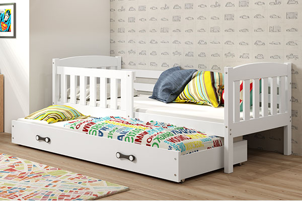 KUBUŚ 90X200 kihúzható ifjúsági ágy fiókkal, fehér színben