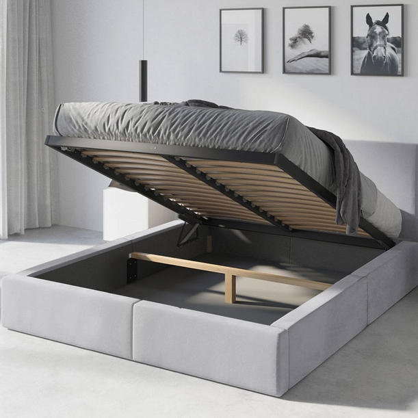 HILTON 120X200 kárpitozott hálószoba ágy, tároló doboz, hamuszürke