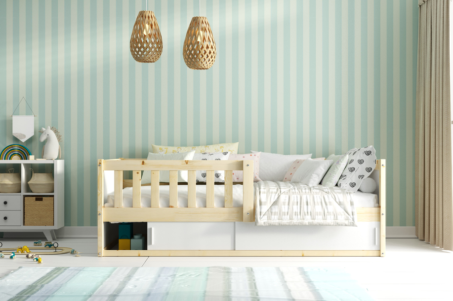 SMART 2 80X160 egyszemélyes gyerekágy, tárolórekesszel, natúr fa