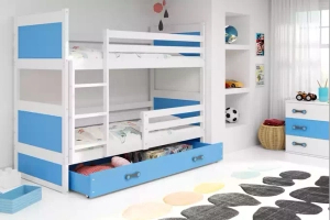 TINI EMELETES ÁGY RICO FEHÉR KERET KÉK PANELEK KÉK FIÓKOS MATRAC NÉLKÜL 90 X 190