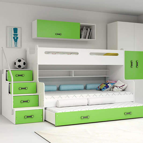 Háromszemélyes tizenéves ágy MAX 3 120X200 fiókkal, zöld színű