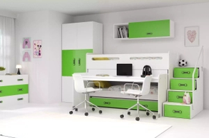 MAX 1 80X200 háromszemélyes ifjúsági ágy íróasztallal, zöld színű