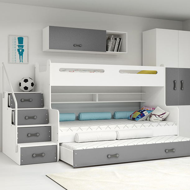 Háromszemélyes ifjúsági ágy MAX 3 120X200 matraccal és fiókkal, grafit