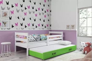 Éric 90x190 trundle tiniágy matraccal és fiókkal, fehér/zöld