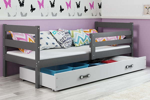 ERYK 80X190 egyszemélyes ifjúsági ágy matraccal és fiókkal, grafit/fehér