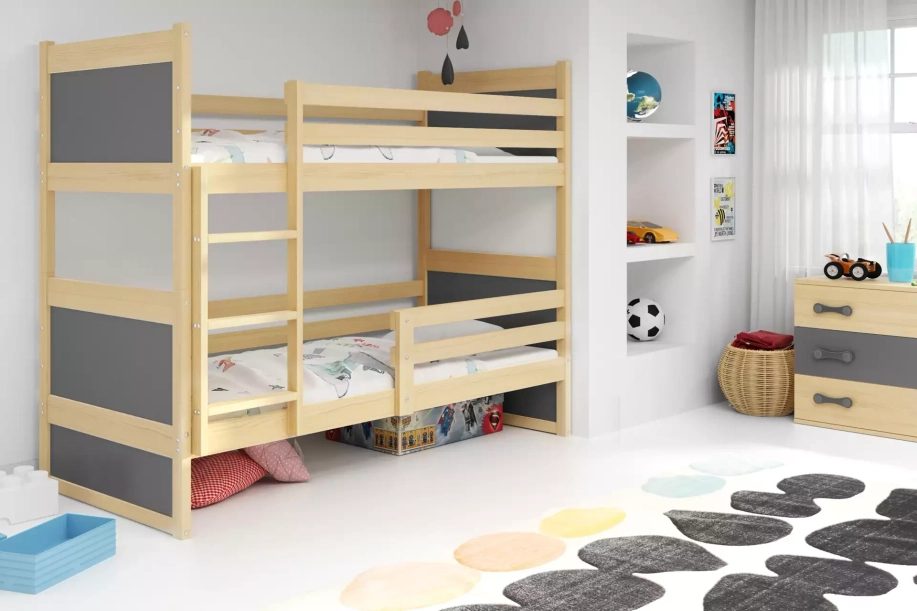 Rico tini emeletes ágy 90x190, fenyőszürke/szürke