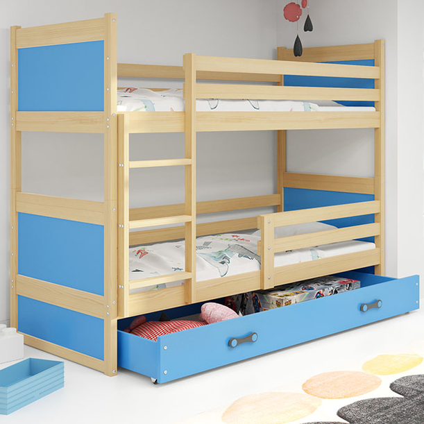 Ifjúsági emeletes ágy RICO 90X200 fiókkal, fenyő/kék