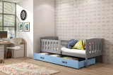 KUBUŚ 90X200 egyszemélyes ifjúsági ágy fiókkal, grafit/kék