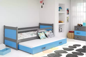 Rico tini franciaágy 90x190 fiókkal, szürke/kék, szürke/kék