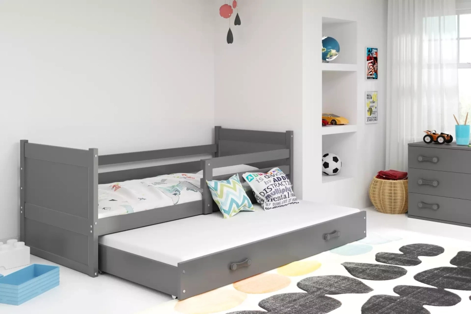 Rico tini franciaágy 90x190 fiókkal, szürke, szürke