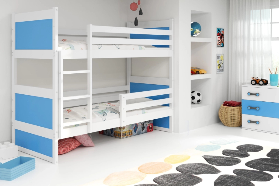 Ifjúsági emeletes ágy RICO 90X200 matraccal, fehér/kék
