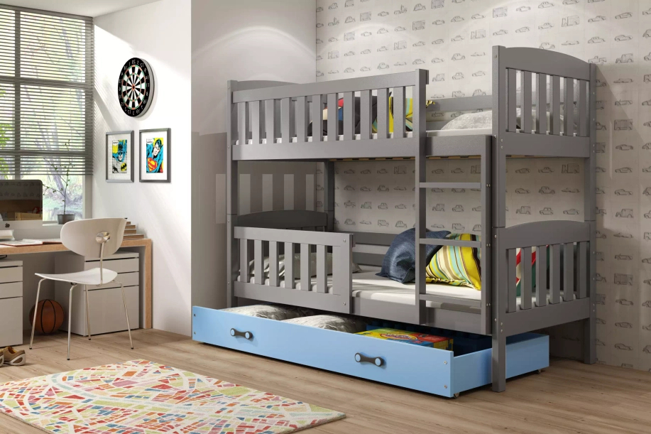Emeletes ágy KUBUŚ 90X200 fiókkal, grafit/kék