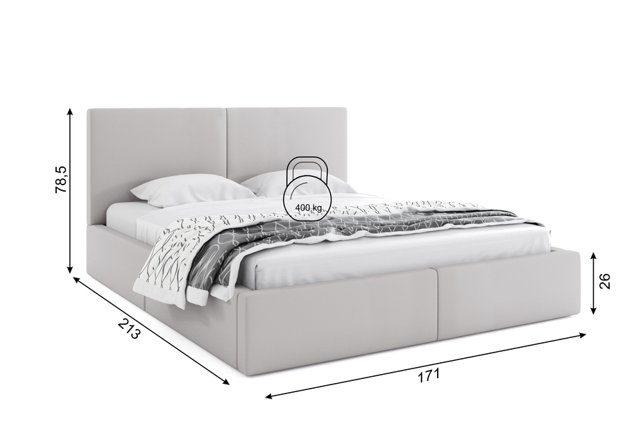 HILTON 160X200 kárpitozott hálószoba ágy, kőris színű, tárolódobozzal