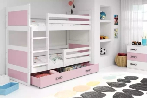 TINI EMELETES ÁGY RICO FEHÉR KERET RÓZSASZÍN PANELEK RÓZSASZÍN FIÓK 90 X 190
