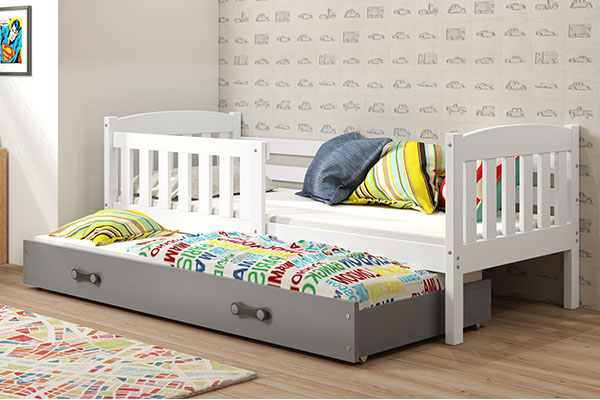 KUBUŚ 90X200 kihúzható ifjúsági ágy fiókkal, fehér/grafit