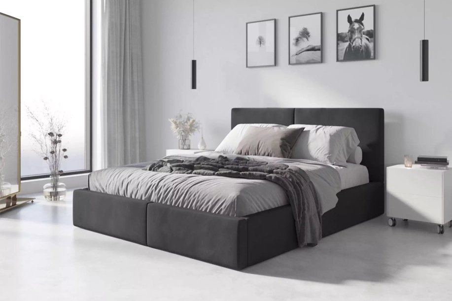 HILTON 120X200 kárpitozott hálószoba ágy, tároló doboz, grafit