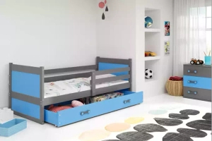 Rico egyszemélyes tini ágy 90x190 fiókkal, szürke/kék
