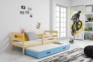 Kihúzható ifjúsági ágy ERYK 80X190 fiókkal, fenyő/kék