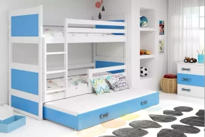 3 ÜLÉSES TINI EMELETES ÁGY RICO FEHÉR KERET KÉK PANELEK KÉK FIÓKOS MATRAC NÉLKÜL 90 X 190