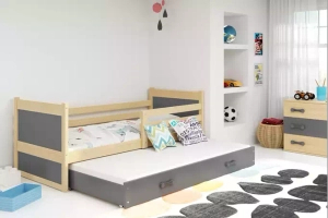 Rico tini franciaágy 90x190 fiókkal, fenyőszürke/szürke