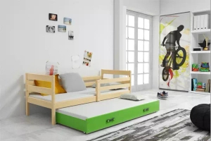 Éric 90x190 trundle tiniágy matraccal és fiókkal, fenyő/zöld