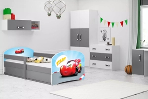 LUKI 1 80X160 egyszemélyes gyerekágy matraccal és tárolóval, Autko, grafit
