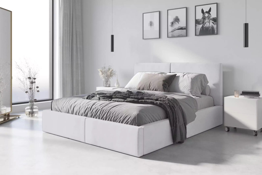 HILTON 120X200 kárpitozott hálószoba ágy, fehér, tárolódobozzal