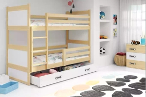 Rico emeletes ágy 90x190 fiókkal, fenyő/fehér