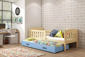 KUBUŚ 80X190 kihúzható ifjúsági ágy fiókkal, fenyőfa/kék